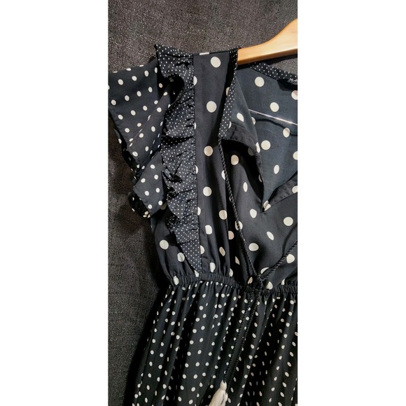 Zara Women Dress Contrast Polka Dots Ruffle Party Midi Sz XS‎ Black White NEW - Picture 5 of 11